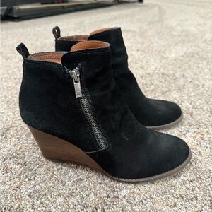 Lucky Brand Black Suede Wedge Ankle Boots